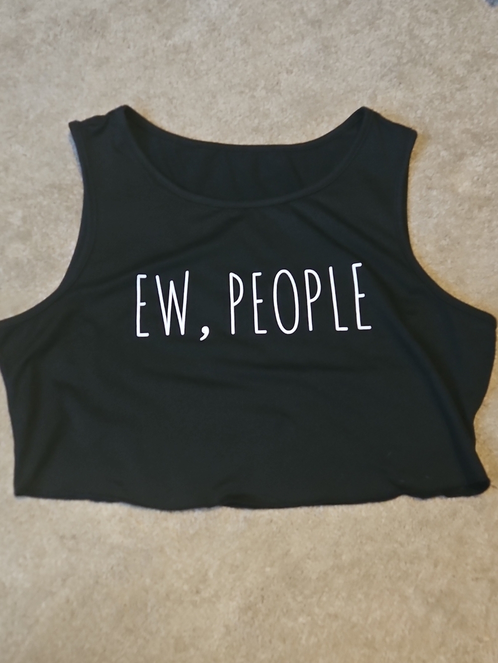EW, PEOPLE Black Graphic Crop Tank Top